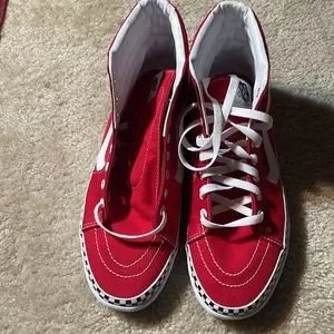 Vans Shoes Vans Sk8hi Red White Checkerboard Foxing Tape Skate